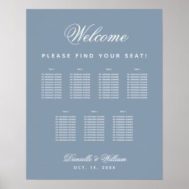 Poster Plano de Assento de Casamento Azul Empoeirado de 7