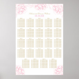 Poster Plano de Assento de Casamento com Peônia Floral Ro