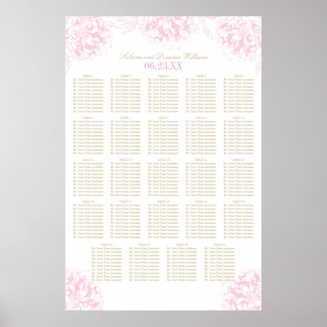 Poster Plano de Assento de Casamento com Peônia Floral Ro (Frente)