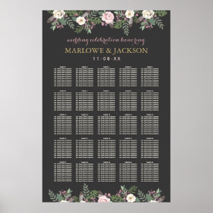 Poster Plano de Assento de Casamento Elegante com Flores 