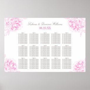 Póster Plano de Assento de Casamento Elegante Rosa Fúcsia