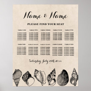 Poster Plano de Assento de Casamento na Mesa 10 Conchas d
