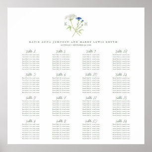 Poster Plano de assento de mesa verde monograma de flor s