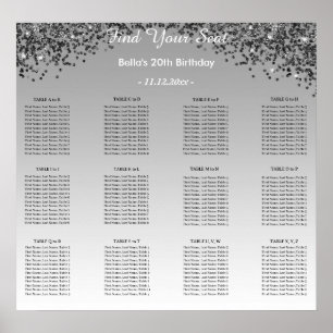 Poster Plano de Assentos Alfabéticos de Aniversário Negro