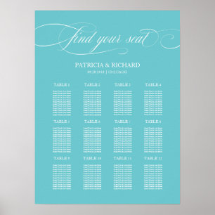 Poster Plano de Assentos de Casamento Azul Purist 12 Mesa