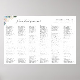 Poster Plano De Assentos De Casamento Botânico Azul-Claro