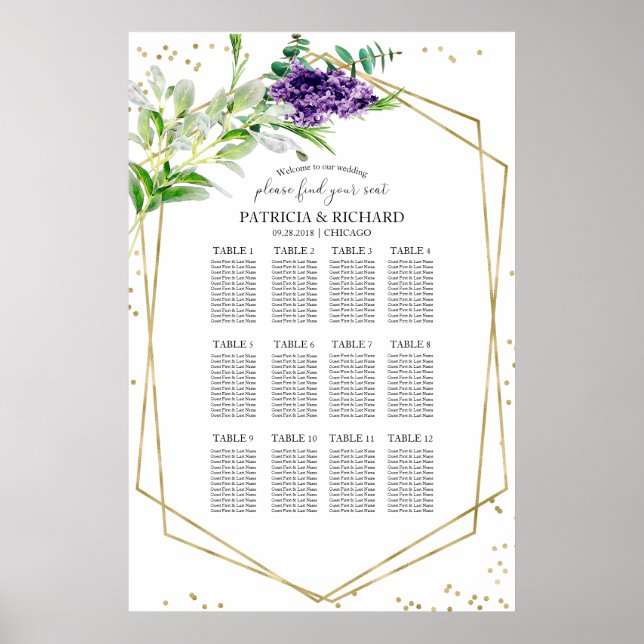 Poster Plano de Assentos de Casamento Cartaz de Vegetação (Frente)
