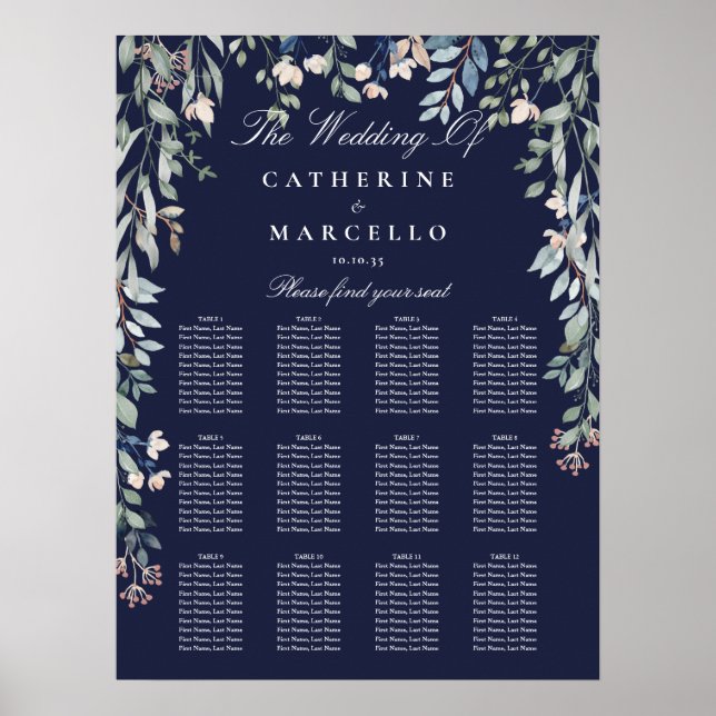 Poster Plano de Assentos de Casamento com Flores Silvestr (Frente)