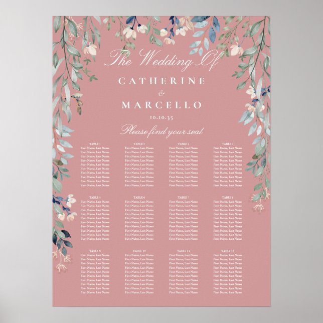 Poster Plano de Assentos de Casamento com Flores Silvestr (Frente)