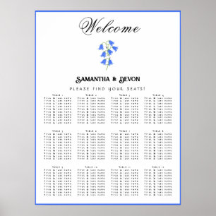 Poster Plano de Assentos de Casamento com Sininhos Azuis
