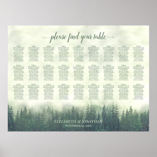 Poster Plano de Assentos de Casamento da Mesa 27 dos Pinh (Frente)