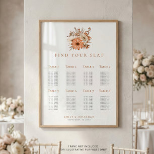 Poster Plano de Assentos de Casamento de 8 mesas Florais