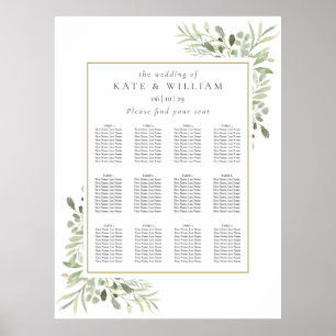 Poster Plano de Assentos de Casamento de Verde Elegante