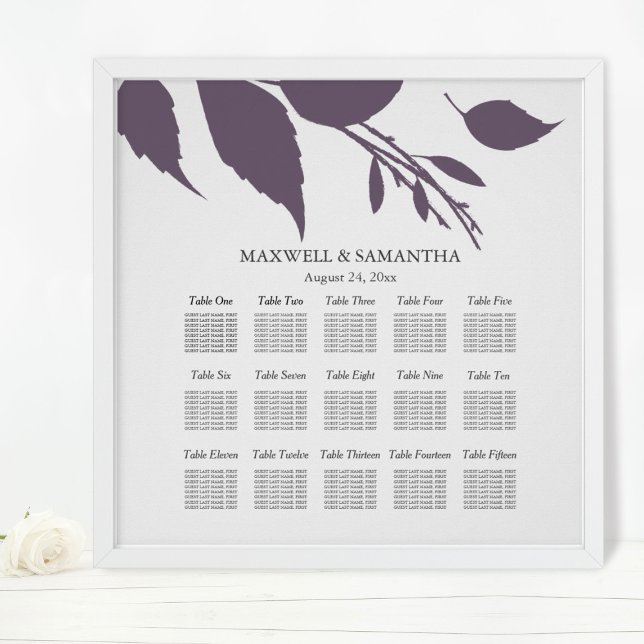 Poster Plano de Assentos de Casamento Elegantes Folhas Ro (wedding seating chart fall leaves
)