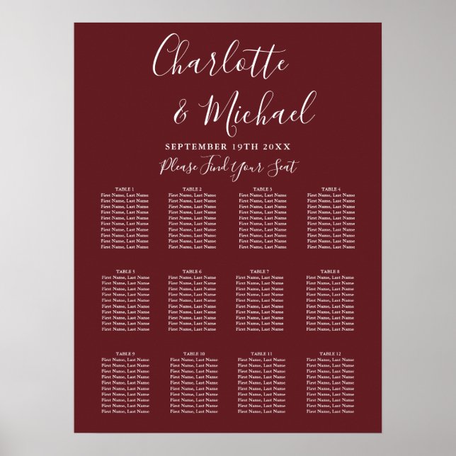 Poster Plano de Assentos de Casamento em Rosa Pau Elegant (Frente)