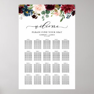 Poster Plano de Assentos de Casamento Floral de Outono em