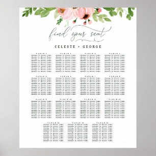 Poster Plano de assentos de casamento floral em aquarela