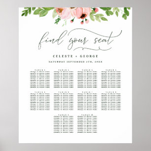 Poster Plano de assentos de casamento floral em aquarela 