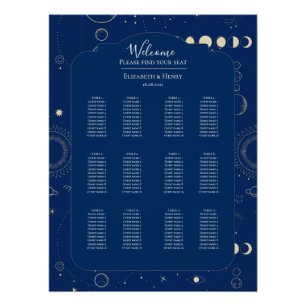 Póster plano de assentos de casamento marinha lua sol est