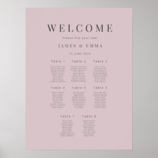 Poster Plano de Assentos de Casamento Minimalista(8) Rosa