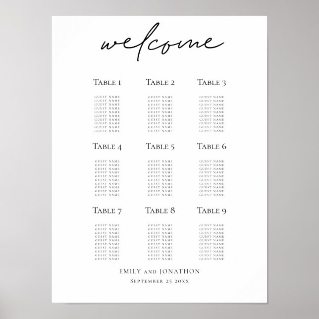 Poster Plano de Assentos de Casamento Roteiro de Boas-Vin (Frente)
