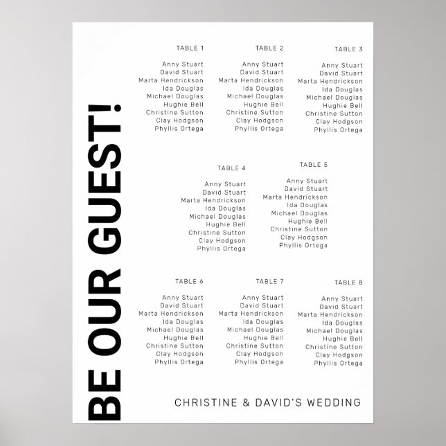 Poster Plano de assentos de casamento Simples Branco para (Frente)