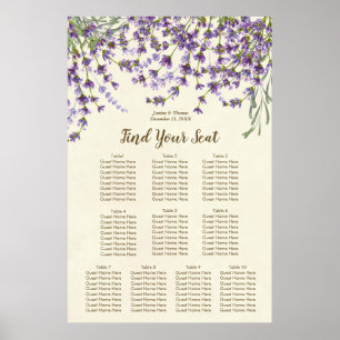 Poster plano de assentos de marfim floral de lavanda
