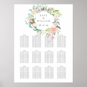 Poster Plano de Assentos Floral Verde Água Elegante