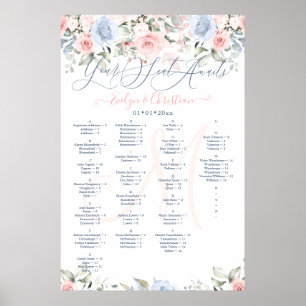 Poster Plano de Assentos Monograma com Rosas em Blush e A