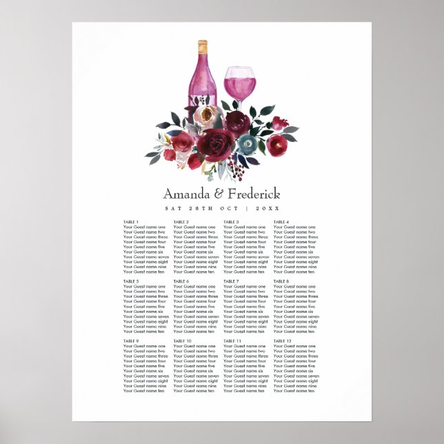 Poster Plano de Assentos para Degustação de Vinhos Boho B (Frente)