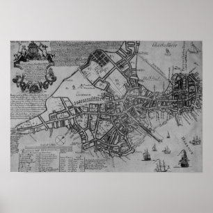 Póster Plano de Boston, Nova Inglaterra, 1739
