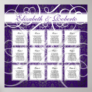 Póster Plano de Casamento de Casamento de Mesa 12 Damasco