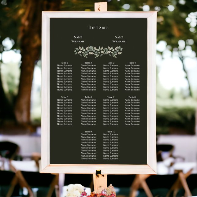 Poster Plano de Casamento de Folhagem Verde Elegante (Elegant Green Foliage Wedding Seating Plan Poster from Ricaso)