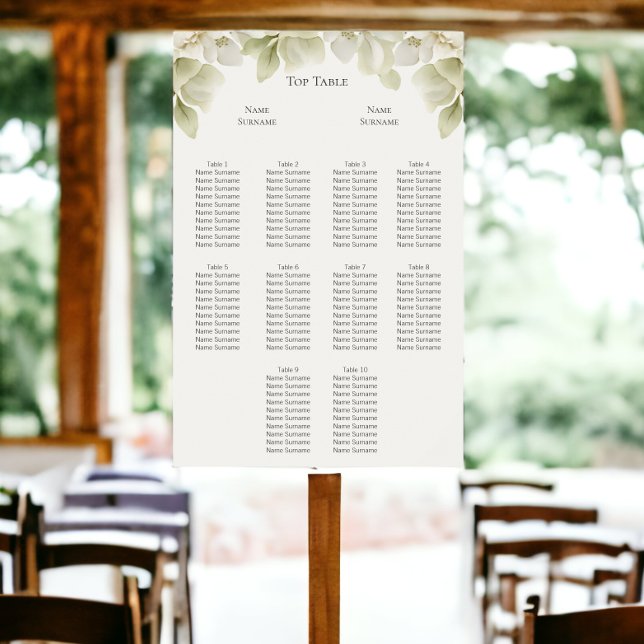 Poster Plano de Casamento de Folhagem Verde Elegante (Elegant Green Foliage Wedding Seating Plan Poster from Ricaso. )
