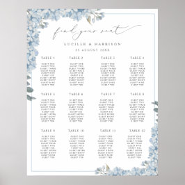 Poster Plano de Casamento de Hydrangeas Azuis Elegante