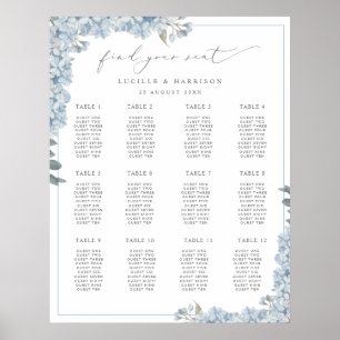 Poster Plano de Casamento de Hydrangeas Azuis Elegante