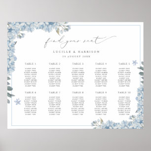 Poster Plano de Casamento de Hydrangeas Azuis Elegante