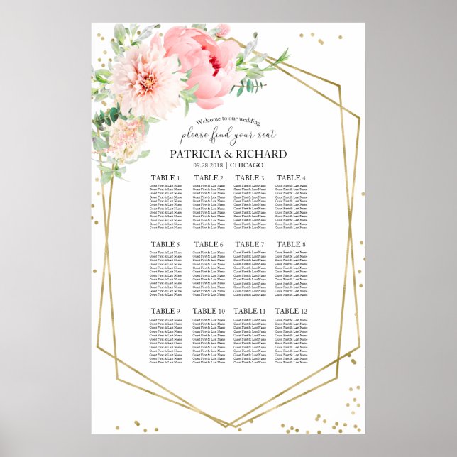 Poster Plano De Casamento Elegante Floral (Frente)
