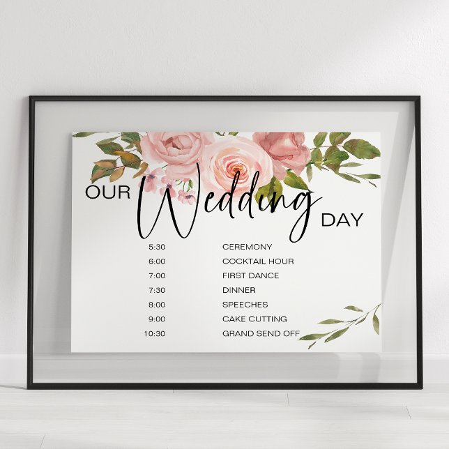 Poster Plano de Casamento Floral com Rosas Rosa Bege (Criador carregado)