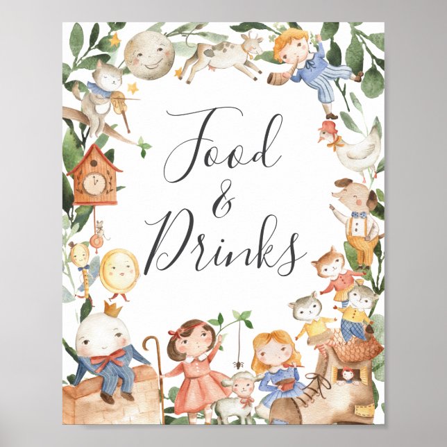 Poster Plano de Comida e Bebidas para Chá de Bebê de Rima (Frente)