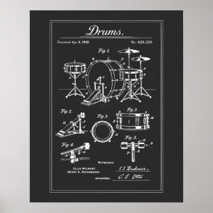 Poster Plano de Conjunto de Tambores Vintage