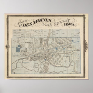 Póster Plano de Des Moines, o Condado de Polk, Iowa