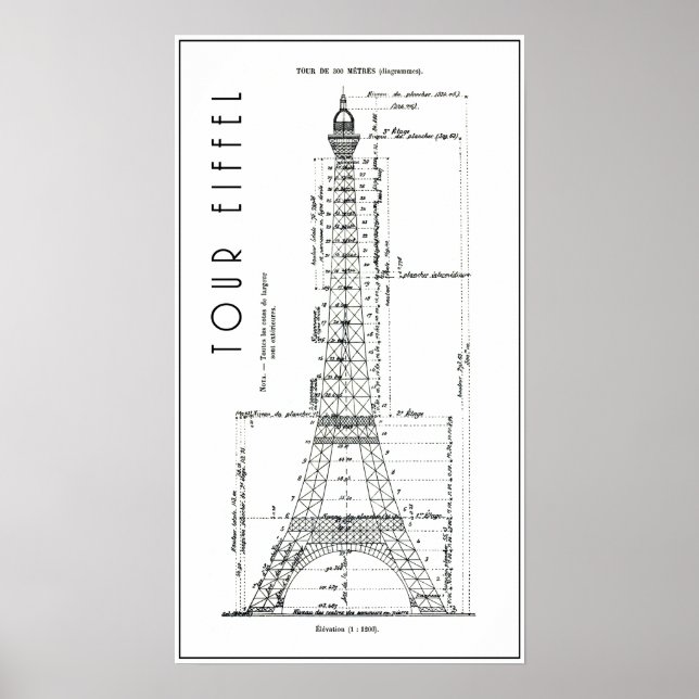 PÓSTER PLANO DE ENGENHEIROS DE TORRE EIFFEL 1886 (Frente)
