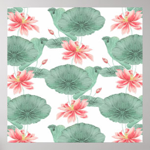 Poster Plano de fundo botânico sem costura do Lotus