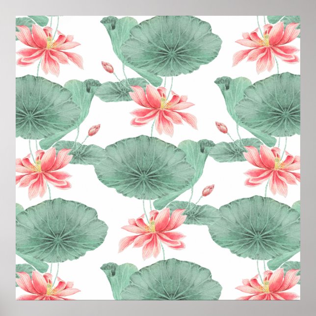 Poster Plano de fundo botânico sem costura do Lotus (Frente)