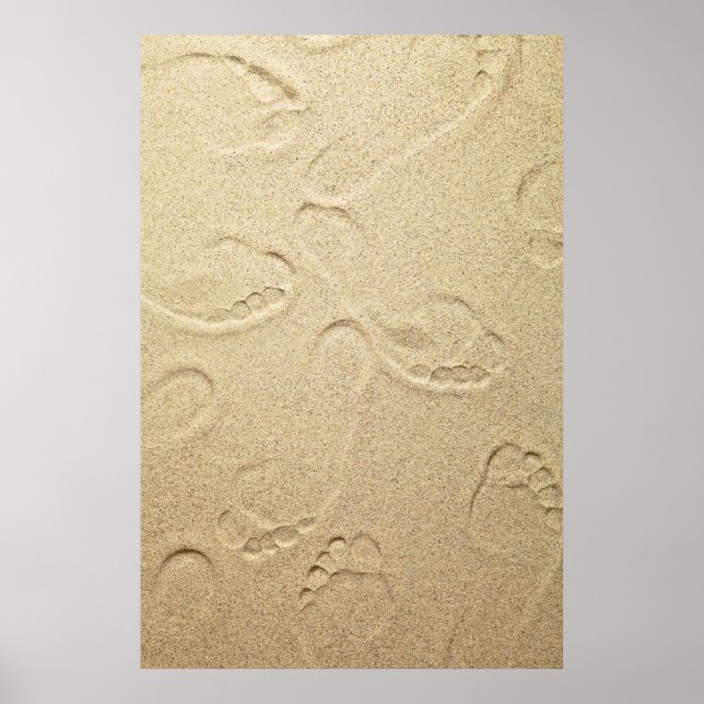 Póster Plano De Fundo Da Praia Sandy Com Pegadas (Frente)