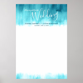 Poster Plano de mesa abstrato azul-azul de Casamento aqua
