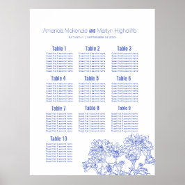 Poster Plano de mesa de arte desenhada azul do crisântemo