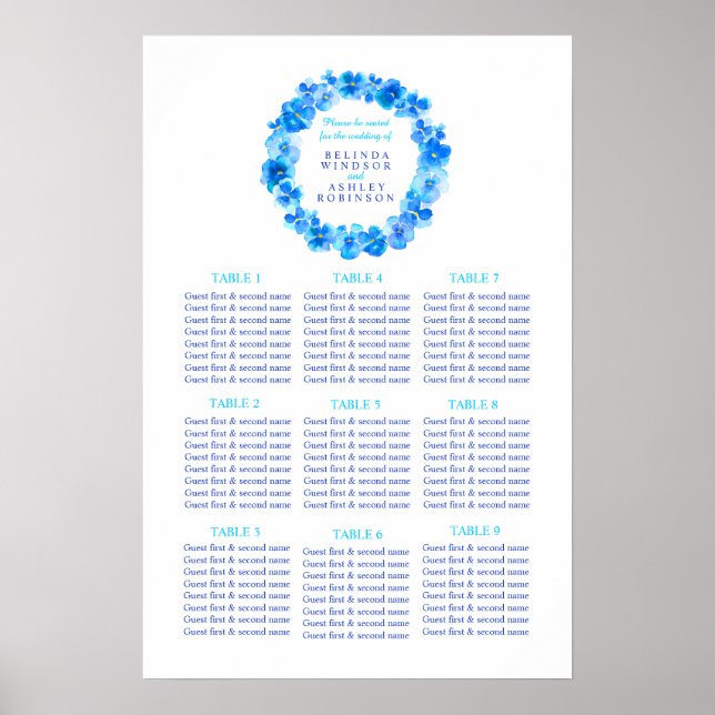 Póster Plano de mesa de assentos de casamento aquarela co (Frente)