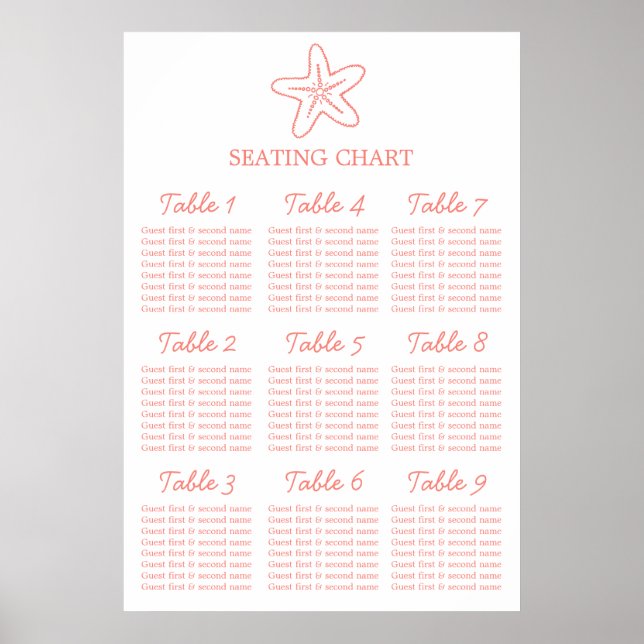 Poster Plano de mesa de assentos de casamento no mar de S (Frente)